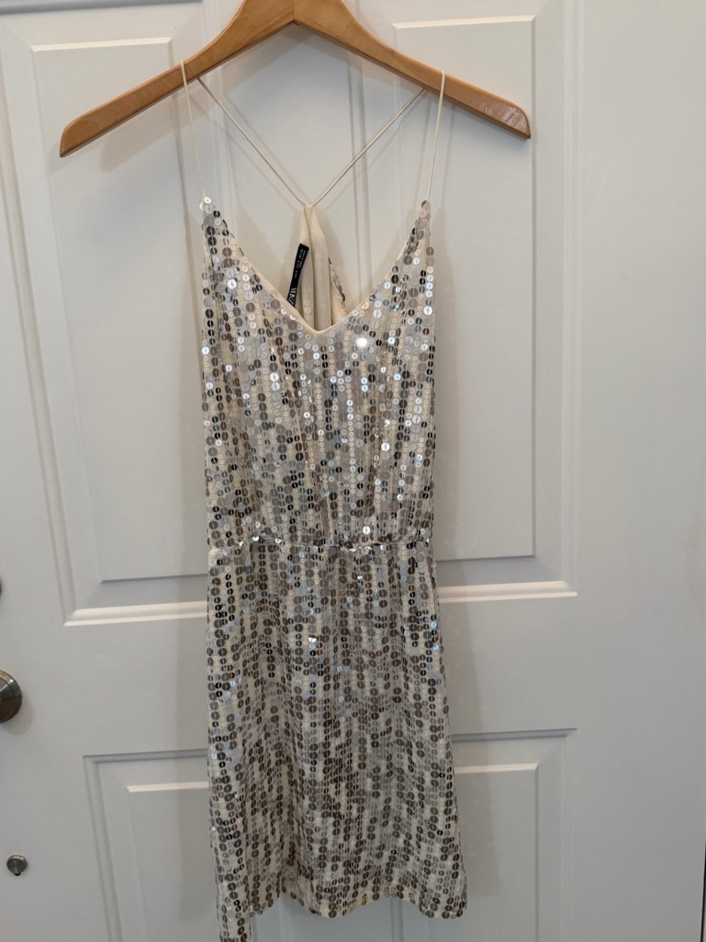 Zara Silver Sequin Spaghetti-Strap Mini Dress